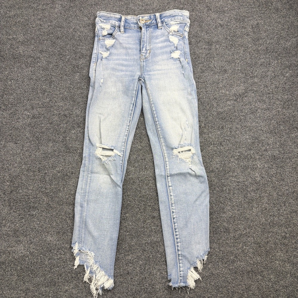 American Eagle Next Level Stretch Jeans Size 0 Short Distressed Asymmetrical Hem